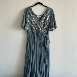 Parklan Embroidered Wrap Dress in Jade